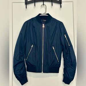 Topshop Navy Blue Bomber Jacket (size 4)